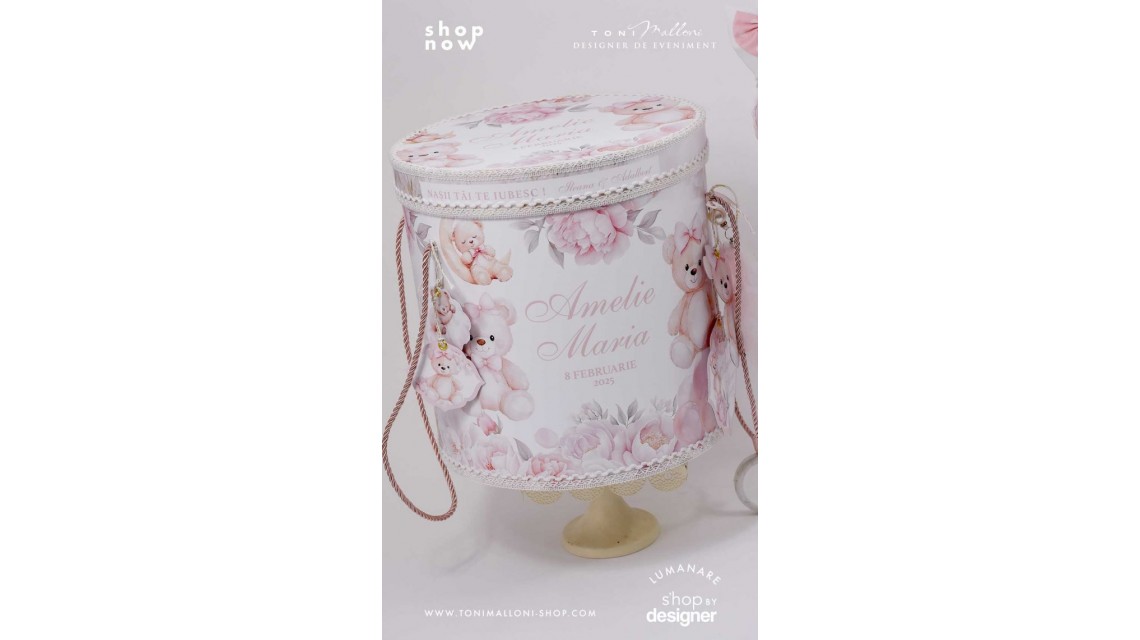 Trusou botez cu ursuleti si hortensii Teddy Bear Pink 6